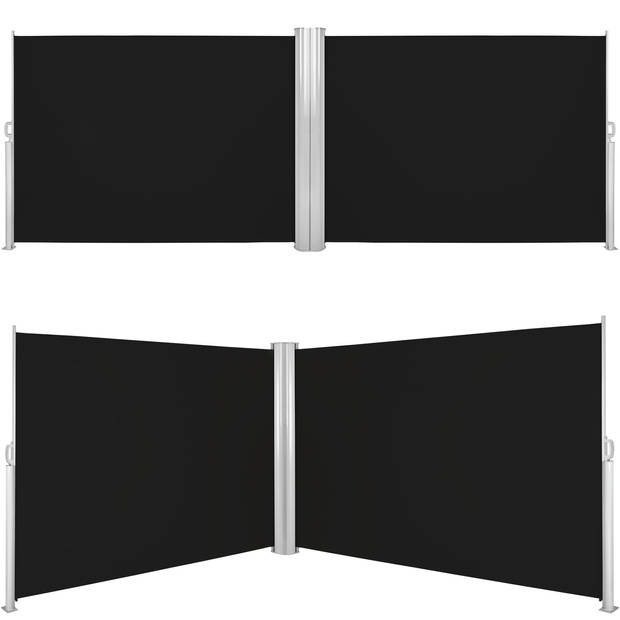 tectake® - Aluminium windscherm uitschuifbaar uitrolbaar zijluifel terrasscherm - dubbel - 160 x 600 cm - zwart - 402332