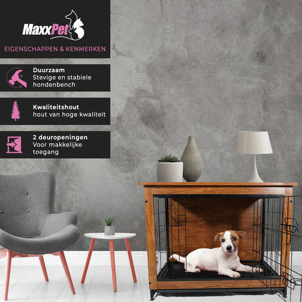 MaxxPet Houten Hondenbench - hondenhok - bench - hondenhuis - 98x65x68cm