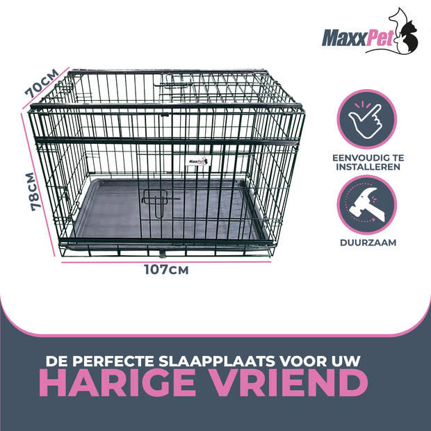 MaxxPet Hondenbench met schuifdeur - Reisbench - 107x70x78cm - Zwart