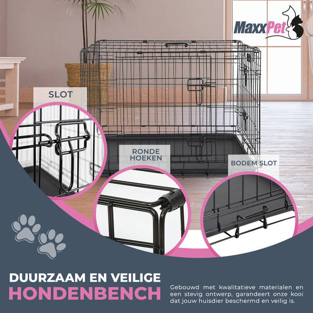 MaxxPet Hondenbench - Bench - Bench voor honden - Hondenbench Opvouwbaar - Incl. Plaid - 76 x 48 x 53 cm
