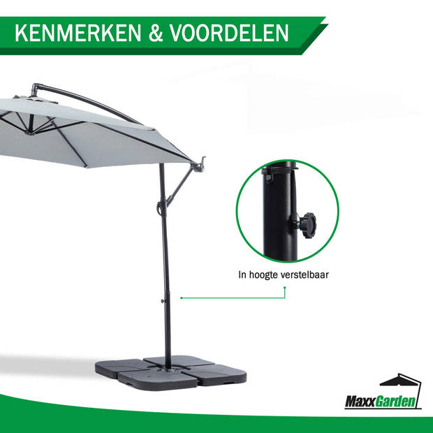 MaxxGarden Zweefparasol - Parasol set met Tegels - Ø300 cm (grijs)