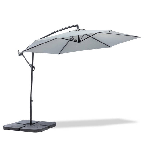 MaxxGarden Zweefparasol - Parasol set met Tegels - Ø300 cm (grijs)