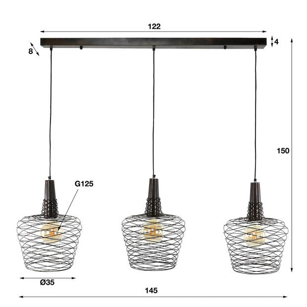 Giga Meubel - Hanglamp Accent 3-Lichts Antiek Koper