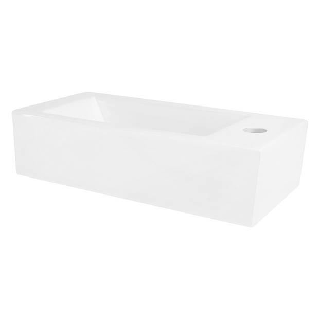 ML-Design keramische wastafel in wit 46x26,5x11 cm, hoekig, klein, kraangat rechts, wand- of opzetwastafel