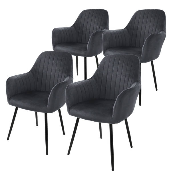 ML-Design set van 4 eetkamerstoelen met rugleuning en armleuningen,grijs,keukenstoelen met fluwelen bekleding