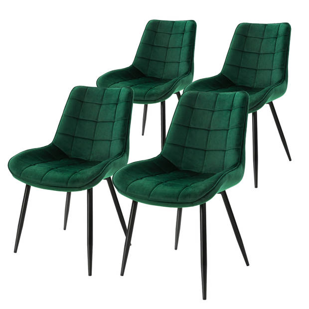 ML-Design Set van 4 Eetkamerstoelen met Rugleuning, Donkergroen, Keukenstoel met Fluwelen Bekleding