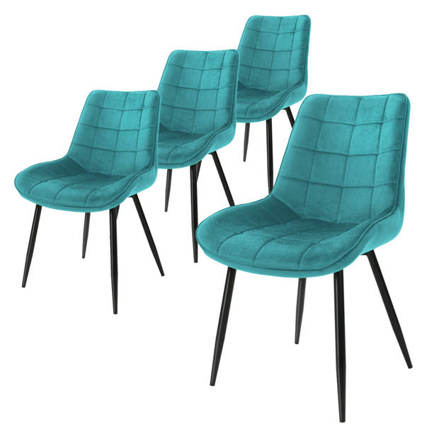 ML-Design Set van 4 eetkamerstoelen met rugleuning, turquoise, keukenstoel met fluwelen bekleding, gestoffeerde stoel