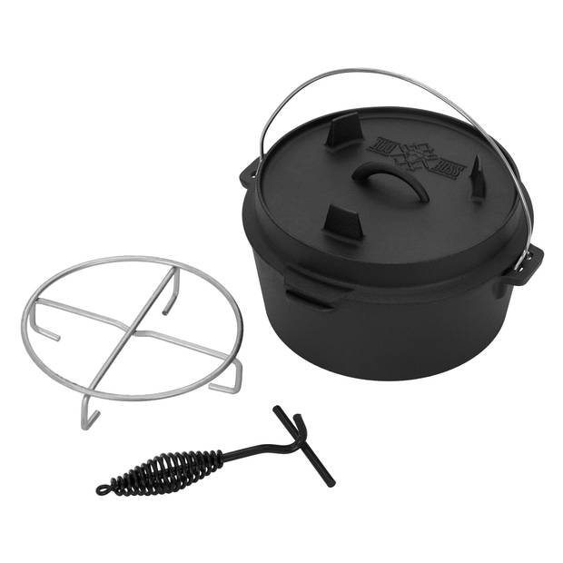 Dutch Oven Set BBQ 4.2L zwart gietijzer met dekselheffer en onderzetter BBQ#BOSS