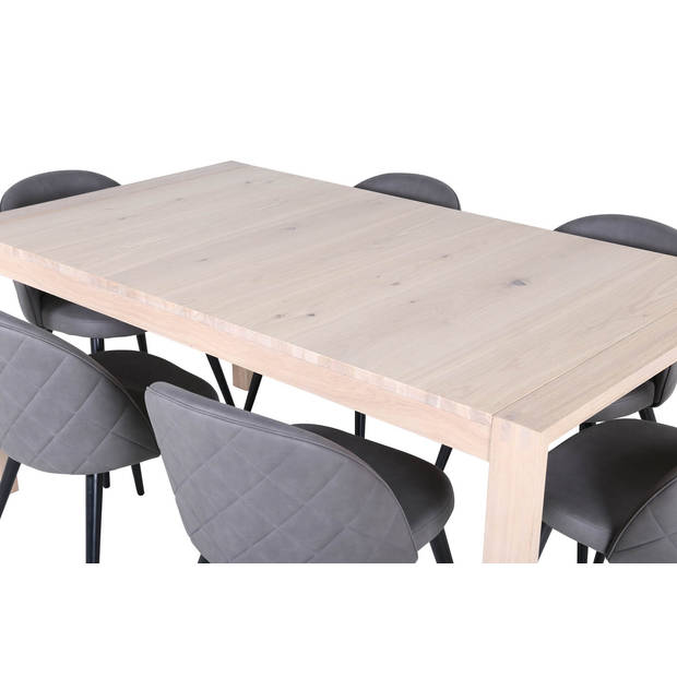 SliderWW eethoek eetkamertafel uitschuifbare tafel lengte cm 170 / 250 eik wit washeded en 6 Velvet Stitches