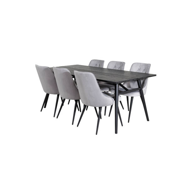 Sleek eethoek eetkamertafel uitschuifbare tafel lengte cm 195 / 280 zwart en 6 Velvet Deluxe eetkamerstal velours