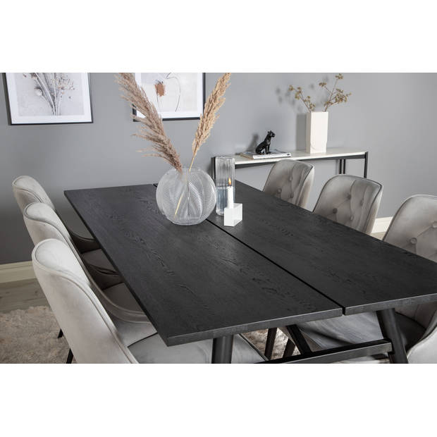 Sleek eethoek eetkamertafel uitschuifbare tafel lengte cm 195 / 280 zwart en 6 Velvet Deluxe eetkamerstal velours