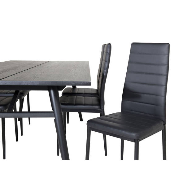 Sleek eethoek eetkamertafel uitschuifbare tafel lengte cm 195 / 280 zwart en 6 Slim High Back eetkamerstal PU kunstleer