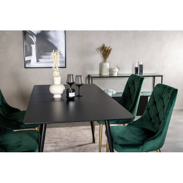 SilarBLExt eethoek eetkamertafel uitschuifbare tafel lengte cm 120 / 160 zwart en 4 Velvet Deluxe eetkamerstal velours