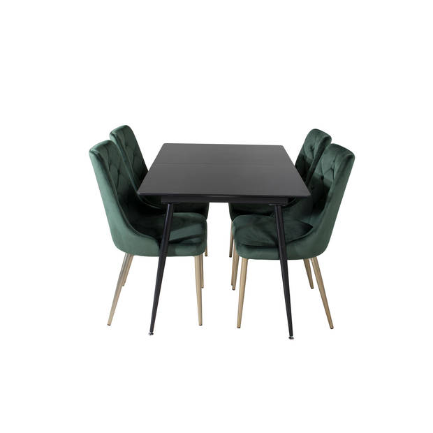 SilarBLExt eethoek eetkamertafel uitschuifbare tafel lengte cm 120 / 160 zwart en 4 Velvet Deluxe eetkamerstal velours