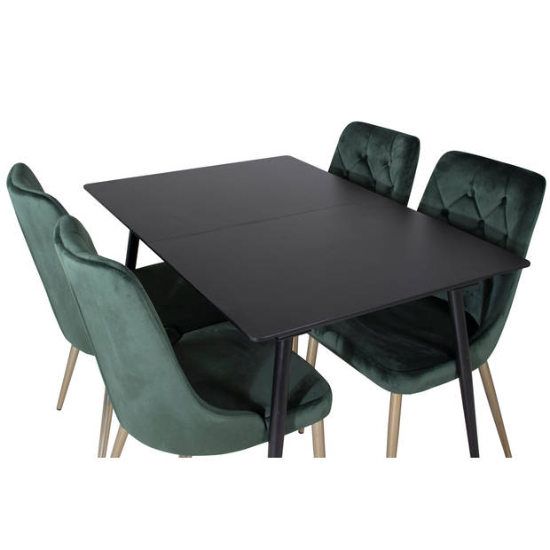 SilarBLExt eethoek eetkamertafel uitschuifbare tafel lengte cm 120 / 160 zwart en 4 Velvet Deluxe eetkamerstal velours