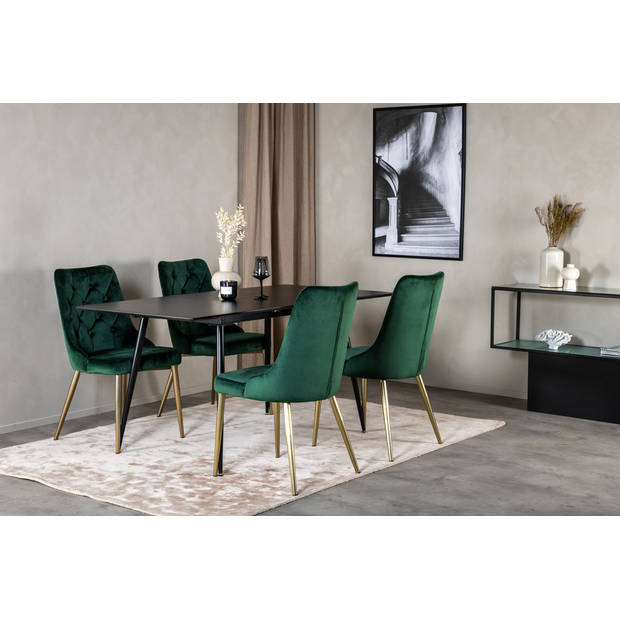 SilarBLExt eethoek eetkamertafel uitschuifbare tafel lengte cm 120 / 160 zwart en 4 Velvet Deluxe eetkamerstal velours