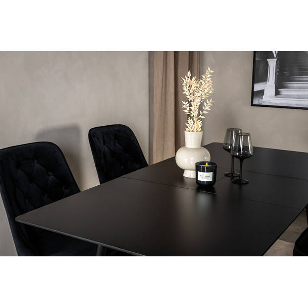 SilarBLExt eethoek eetkamertafel uitschuifbare tafel lengte cm 120 / 160 zwart en 4 Velvet Deluxe eetkamerstal velours