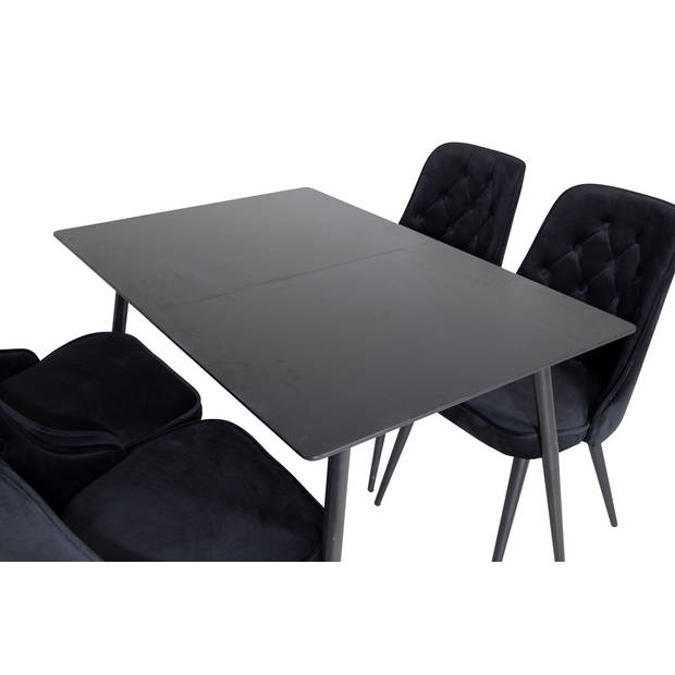 SilarBLExt eethoek eetkamertafel uitschuifbare tafel lengte cm 120 / 160 zwart en 4 Velvet Deluxe eetkamerstal velours