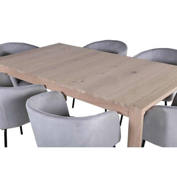 SliderWW eethoek eetkamertafel uitschuifbare tafel lengte cm 170 / 250 eik wit washeded en 6 Berit eetkamerstal velours