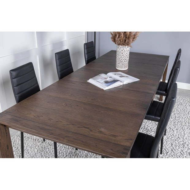 SliderOS eethoek eetkamertafel uitschuifbare tafel lengte cm 170 / 250 rokerig eik en 6 Slim High Back eetkamerstal PU