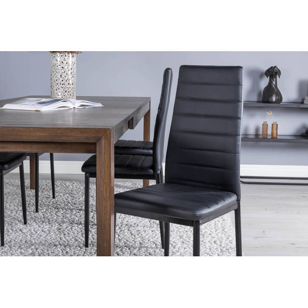 SliderOS eethoek eetkamertafel uitschuifbare tafel lengte cm 170 / 250 rokerig eik en 6 Slim High Back eetkamerstal PU