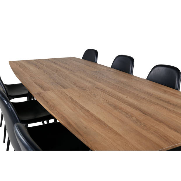 IncaNABL eethoek eetkamertafel uitschuifbare tafel lengte cm 160 / 200 el hout decor en 8 Polar eetkamerstal PU