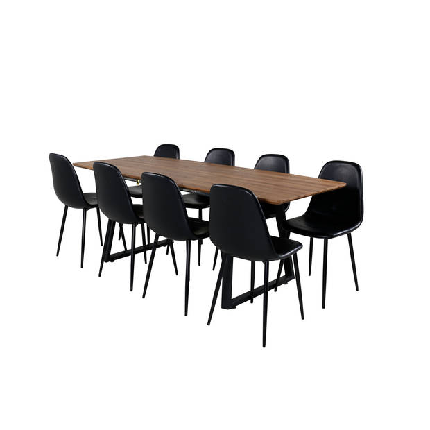 IncaNABL eethoek eetkamertafel uitschuifbare tafel lengte cm 160 / 200 el hout decor en 8 Polar eetkamerstal PU