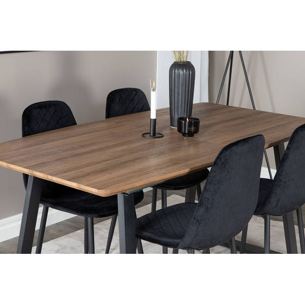 IncaNABL eethoek eetkamertafel uitschuifbare tafel lengte cm 160 / 200 el hout decor en 4 Polar Diamond eetkamerstal