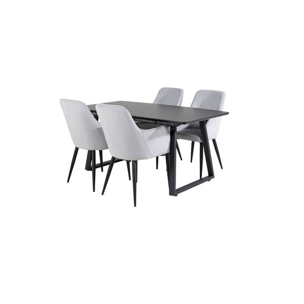 IncaBLBL eethoek eetkamertafel uitschuifbare tafel lengte cm 160 / 200 zwart en 4 Comfort eetkamerstal fluweel