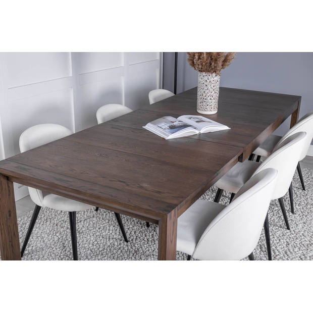 SliderOS eethoek eetkamertafel uitschuifbare tafel lengte cm 170 / 250 rokerig eik en 6 Velvet eetkamerstal fluweel