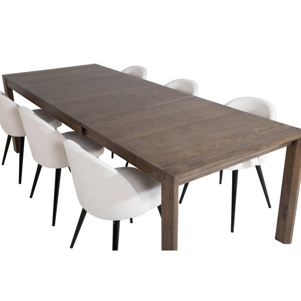 SliderOS eethoek eetkamertafel uitschuifbare tafel lengte cm 170 / 250 rokerig eik en 6 Velvet eetkamerstal fluweel