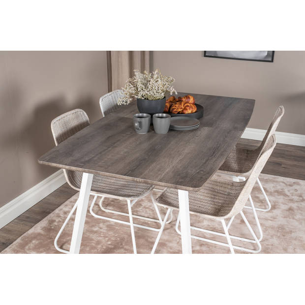 IncaNAWH eethoek eetkamertafel uitschuifbare tafel lengte cm 160 / 200 el hout decor grijs en 4 Cirebon eetkamerstal