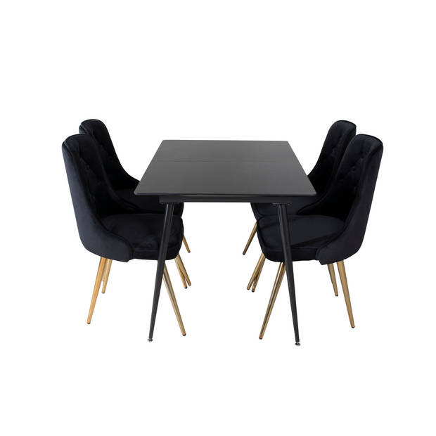 SilarBLExt eethoek eetkamertafel uitschuifbare tafel lengte cm 120 / 160 zwart en 4 Velvet Deluxe eetkamerstal velours