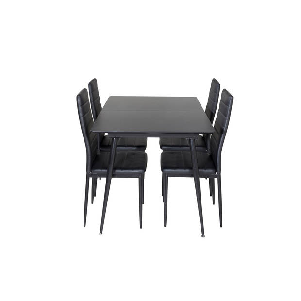 SilarBLExt eethoek eetkamertafel uitschuifbare tafel lengte cm 120 / 160 zwart en 4 Slim High Back eetkamerstal PU