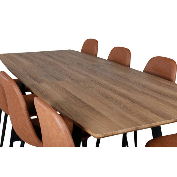 IncaNABL eethoek eetkamertafel uitschuifbare tafel lengte cm 160 / 200 el hout decor en 8 Polar eetkamerstal PU