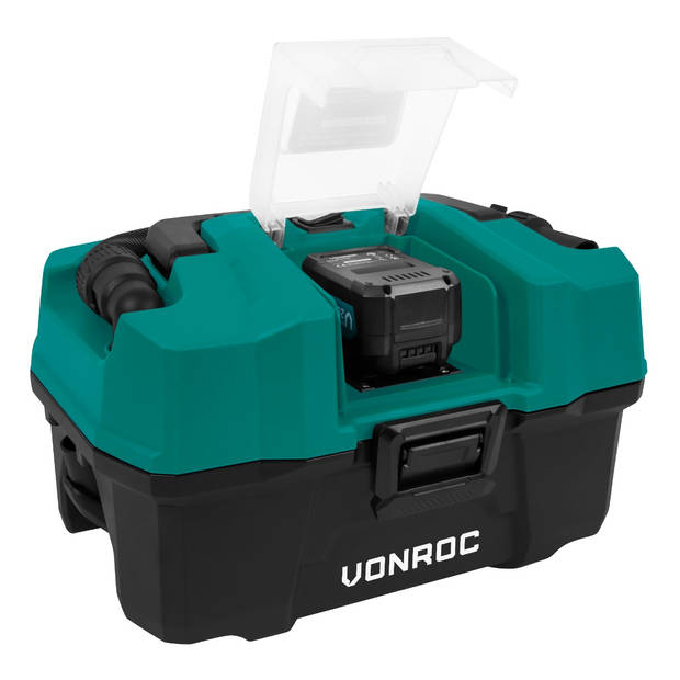 VONROC Compacte alleszuiger - 20V - Incl. Diverse accessoires, 4.0Ah accu en snellader