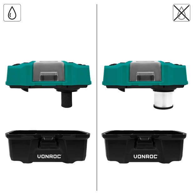 VONROC Compacte alleszuiger - 20V - Incl. Diverse accessoires, 2x 2.0Ah accu en snellader