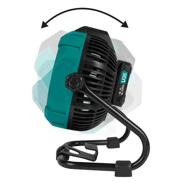 VONROC Ventilator 20V - voor draadloos en bedraad gebruik - Incl. netstroom adapter - Incl. 2x 20V – 2.0Ah accu en snell
