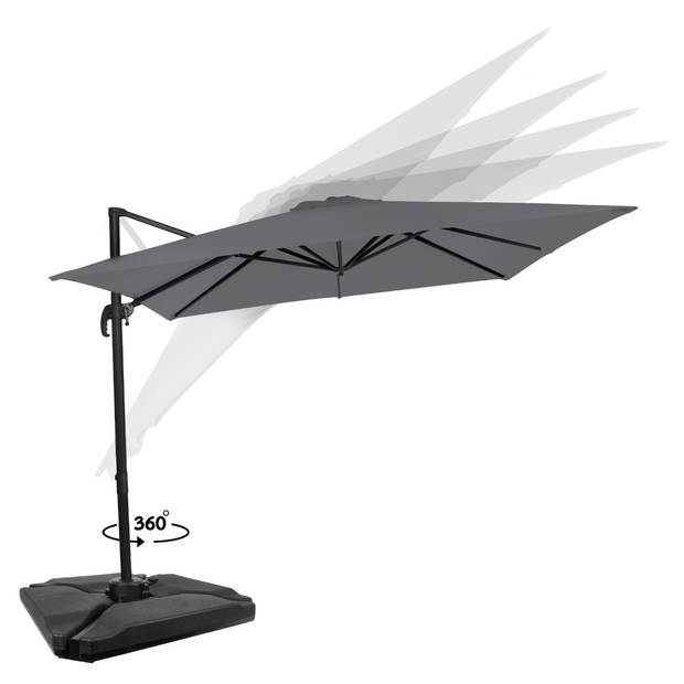 VONROC Zweefparasol Pisogne 300x300cm – Premium parasol - Grijs Incl. 4 vulbare tegels