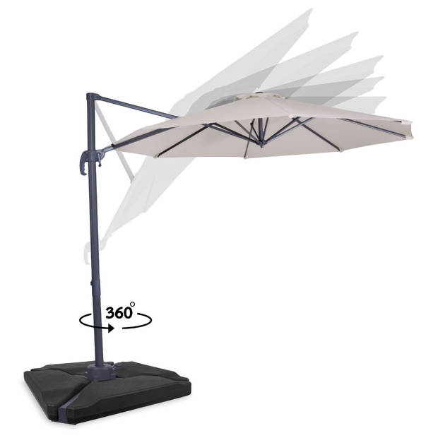 VONROC Premium Zweefparasol Bardolino Ø300cm – Incl. Vulbare tegels, kruisvoet & beschermhoes – Ronde parasol – 360 ° Dr