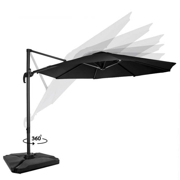 VONROC Zweefparasol Bardolino Ø300cm – Premium parasol - Antraciet/Zwart Incl. 4 vulbare tegels