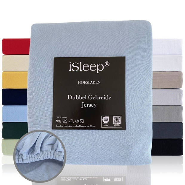 iSleep Hoeslaken Dubbel Jersey - Licht Blauw - 90/100x210/220 cm