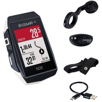 GPS Fietscomputer Sigma ROX 11.1 EVO GPS HR set met korte Butler stuurhouder - wit