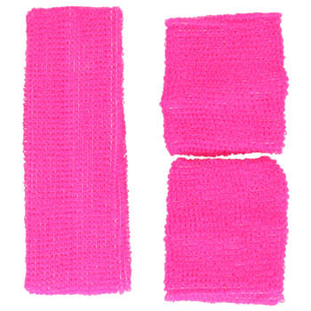 Guirca verkleed accessoire zweetbandjes set - neon roze - jaren 80/90 thema feestje - Verkleedsieraden