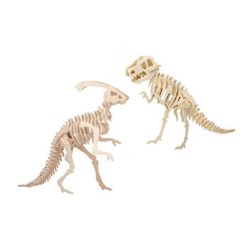 Houten 3D dino puzzel bouwpakket set T-rex en Parasaurolophus - 3D puzzels
