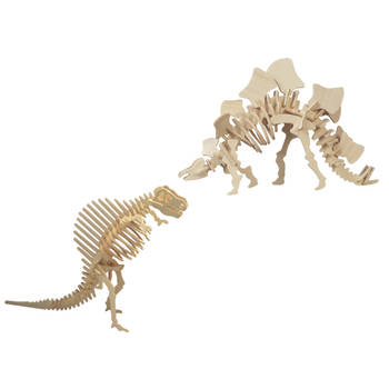 Houten 3D dino puzzel bouwpakket set Spinosaurus en Stegosaurus - 3D puzzels