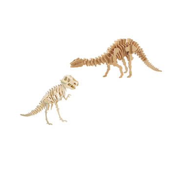 Houten 3D dino puzzel bouwpakket set T-rex en Apatosaurus/langnek - 3D puzzels