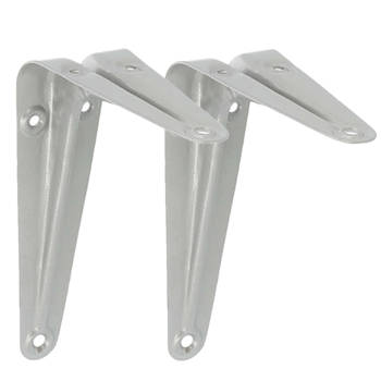 AMIG Plankdrager/planksteun van metaal - 2x - gelakt zilver - 100 x 125 mm - Plankdragers