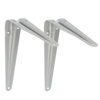 AMIG Plankdrager/planksteun van metaal - 2x - gelakt zilver - H250 x B200 mm - Plankdragers
