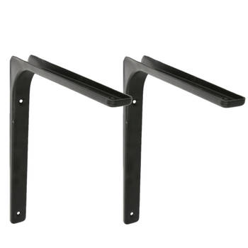 AMIG Plankdrager/planksteun van metaal - 2x - gelakt zwart - H150 x B200 mm - Plankdragers